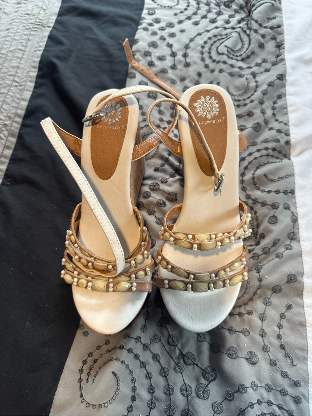 Yellow Box Beige Beaded Strappy Heels